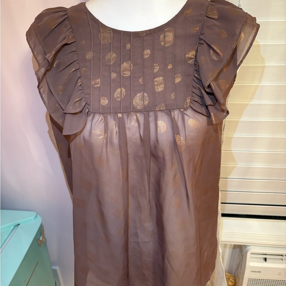 Vintage Gold Polka Dot Dress with Ruffle Sleeves